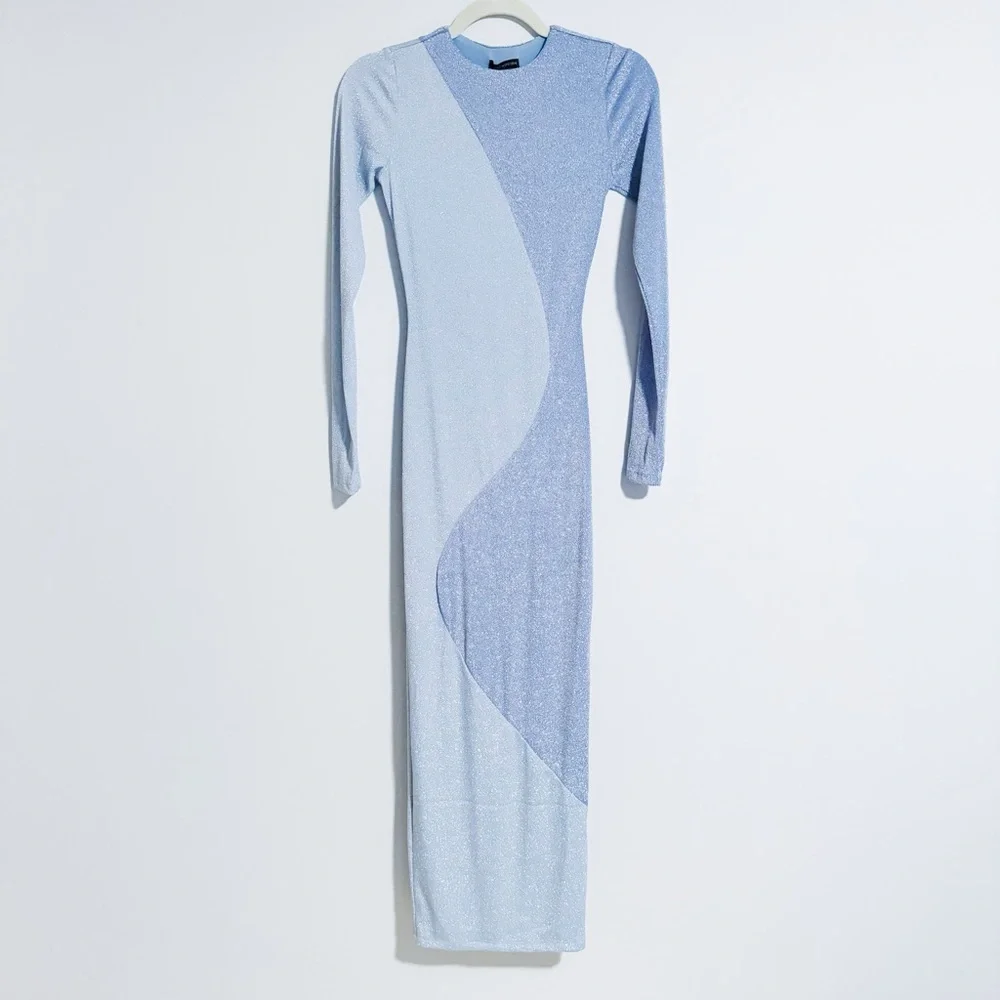 naked wardrobe blue dress Naked Wardrobe Micro Rib Maxi Dress In Mediterranean Blue